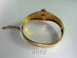 Etruscan Revival Victorian 14K Gold Enamel Bangle Bracelet Natural Pearls Blue