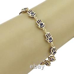 Evil Eye Hamsa Hand Blue Enamel Multi Link 14k Yellow Gold Bracelet