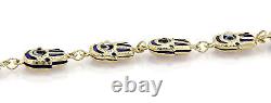 Evil Eye Hamsa Hand Blue Enamel Multi Link 14k Yellow Gold Bracelet