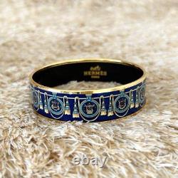 Excellent Used Hermes Bracelet Bangle Cloisonne Authentic Enamel Gm Blue Gold