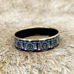 Excellent Used Hermes Bracelet Bangle Cloisonne Authentic Enamel Gm Blue Gold