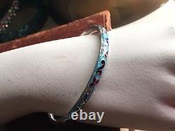 Exceptional Antique Chinese Export Sterling Silver Blue Enamel Bracelet Bangle