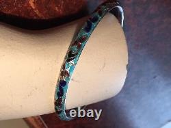 Exceptional Antique Chinese Export Sterling Silver Blue Enamel Bracelet Bangle