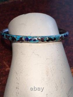 Exceptional Antique Chinese Export Sterling Silver Blue Enamel Bracelet Bangle