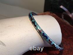 Exceptional Antique Chinese Export Sterling Silver Blue Enamel Bracelet Bangle