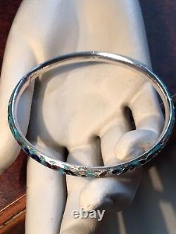 Exceptional Antique Chinese Export Sterling Silver Blue Enamel Bracelet Bangle