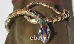 Exquisite C 1970 Italian 14k Gold Snake Bracelet with Sapphire Mosaic and Enamel