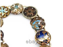 Exquisite Vintage French Victorian Enamel Button Bracelet Pre-1920 Era