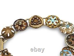 Exquisite Vintage French Victorian Enamel Button Bracelet Pre-1920 Era