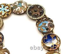 Exquisite Vintage French Victorian Enamel Button Bracelet Pre-1920 Era