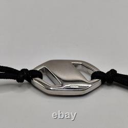FENDI Bracelet Hexagonal Silver Plaque Blue Enamel FF Logo Black Cord 10.2log
