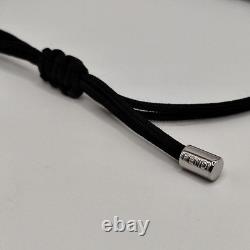 FENDI Bracelet Hexagonal Silver Plaque Blue Enamel FF Logo Black Cord 10.2log