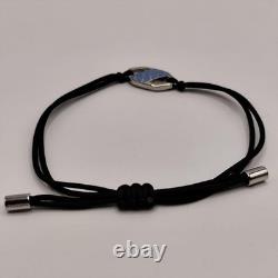 FENDI Bracelet Hexagonal Silver Plaque Blue Enamel FF Logo Black Cord 10.2log