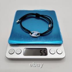 FENDI Bracelet Hexagonal Silver Plaque Blue Enamel FF Logo Black Cord 10.2log