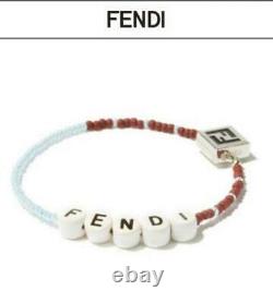 FENDI Bracelet Logo Glass Beads FF Enamel Logo Light Blue Size M with Box