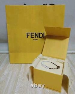 FENDI Bracelet Logo Glass Beads FF Enamel Logo Light Blue Size M with Box