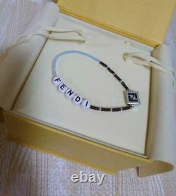 FENDI Bracelet Logo Glass Beads FF Enamel Logo Light Blue Size M with Box