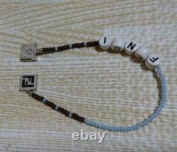 FENDI Bracelet Logo Glass Beads FF Enamel Logo Light Blue Size M with Box