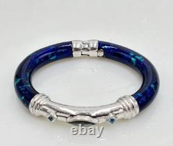 FLLI MENEGATTI Sterling Silver Blue Topaz & Green Cobalt Enamel Bangle Bracelet