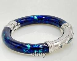 FLLI MENEGATTI Sterling Silver Blue Topaz & Green Cobalt Enamel Bangle Bracelet