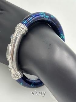 FLLI MENEGATTI Sterling Silver Blue Topaz & Green Cobalt Enamel Bangle Bracelet