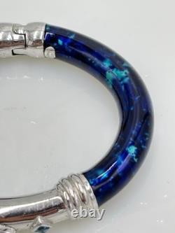 FLLI MENEGATTI Sterling Silver Blue Topaz & Green Cobalt Enamel Bangle Bracelet