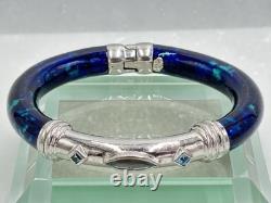 FLLI MENEGATTI Sterling Silver Blue Topaz & Green Cobalt Enamel Bangle Bracelet