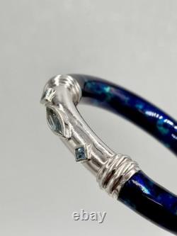 FLLI MENEGATTI Sterling Silver Blue Topaz & Green Cobalt Enamel Bangle Bracelet