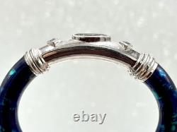 FLLI MENEGATTI Sterling Silver Blue Topaz & Green Cobalt Enamel Bangle Bracelet