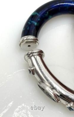 FLLI MENEGATTI Sterling Silver Blue Topaz & Green Cobalt Enamel Bangle Bracelet