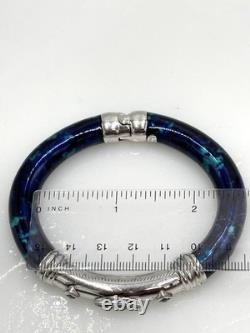 FLLI MENEGATTI Sterling Silver Blue Topaz & Green Cobalt Enamel Bangle Bracelet