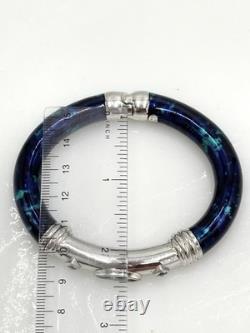 FLLI MENEGATTI Sterling Silver Blue Topaz & Green Cobalt Enamel Bangle Bracelet