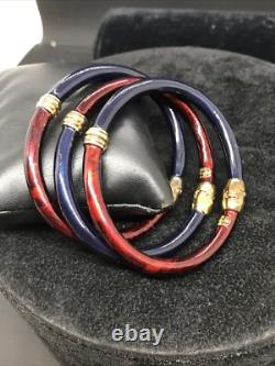 FLLI MENEGATTI Vintage Vermeil Gold 925 Sterling Red & Blue Enamel Bracelet