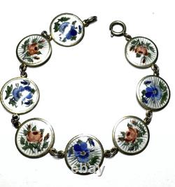 FLOWERS ENAMEL Bracelet Sterling MidCentury Modern Eames Hand Painted Rare SGM