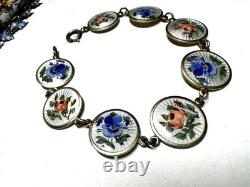 FLOWERS ENAMEL Bracelet Sterling MidCentury Modern Eames Hand Painted Rare SGM