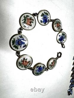 FLOWERS ENAMEL Bracelet Sterling MidCentury Modern Eames Hand Painted Rare SGM