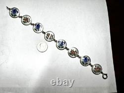 FLOWERS ENAMEL Bracelet Sterling MidCentury Modern Eames Hand Painted Rare SGM