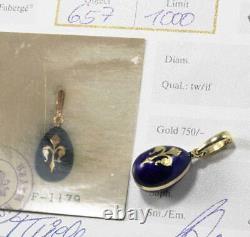 Faberge Egg 18k Gold Blue Enamel Fleur De Lys Necklace Bracelet Charm Pendant