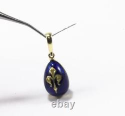 Faberge Egg 18k Gold Blue Enamel Fleur De Lys Necklace Bracelet Charm Pendant