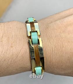 Fabon FSE Paris Depose 725 Art Deco Bracelet Blue Galalith Gold Tone France