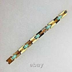 Fabon FSE Paris Depose 725 Art Deco Bracelet Blue Galalith Gold Tone France