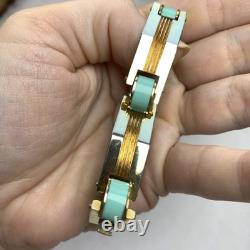 Fabon FSE Paris Depose 725 Art Deco Bracelet Blue Galalith Gold Tone France