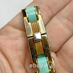 Fabon FSE Paris Depose 725 Art Deco Bracelet Blue Galalith Gold Tone France