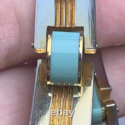 Fabon FSE Paris Depose 725 Art Deco Bracelet Blue Galalith Gold Tone France
