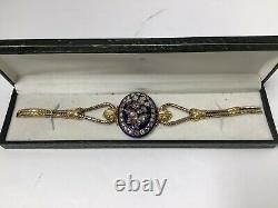 Fabulous 18k Yg Rose Diamond Blue Enamel Bracelet. Victorian C. 1840