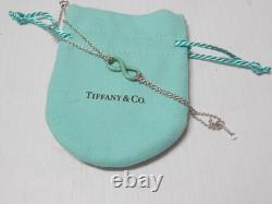 Fine Tiffany Sterling Silver Blue Enamel Infinity Dbl Chain Bracelet + Pouch
