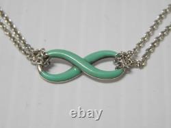 Fine Tiffany Sterling Silver Blue Enamel Infinity Dbl Chain Bracelet + Pouch