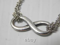 Fine Tiffany Sterling Silver Blue Enamel Infinity Dbl Chain Bracelet + Pouch