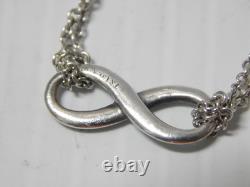 Fine Tiffany Sterling Silver Blue Enamel Infinity Dbl Chain Bracelet + Pouch