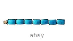 Finn Jensen Norway Sterling Silver Aqua Blue Enamel Guilloche Panel Bracelet